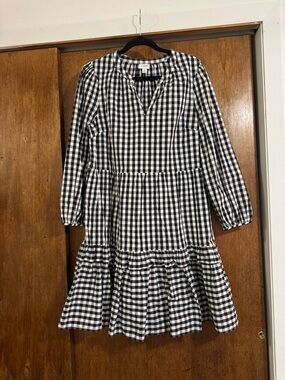J. Crew Black and White Gingham Tiered Casual Dress